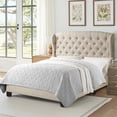 thumbnail image 1 of Full Size Classical Bed Frame with Adjustable Button Tufted Headboard, Fabric Upholstered Platform Bed Frame for Bedroom, Strong Wooden Slat Support, Easy Assembly, Beige, 1 of 20