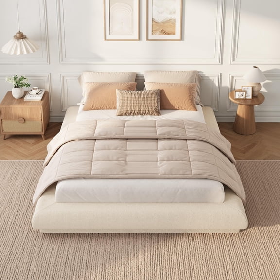 Full Size Cloud Upholstered Platform Bed Frame, Lamb Wool Wrap, No Box Spring Needed, Easy Assembly, Noise-Free Stable Steel Slat Bed Base