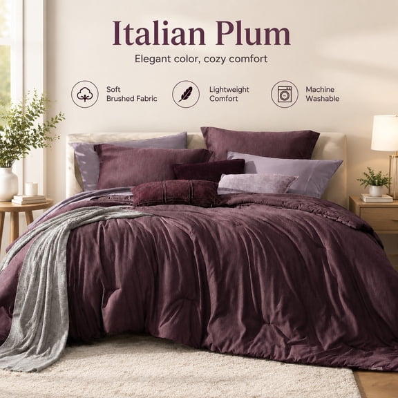 Full Size Comforter Set 7 Pieces Italian Plum Bed in a Bag Bedding Bundle