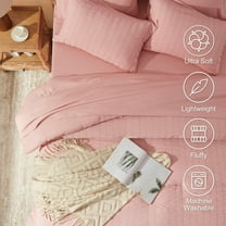 Full Size Comforter Sets 7 Pieces, Pink Seersucker Bed in a Bag Set Full Size, All Season Luxury Bedding Sets with Comforter, Sheets, Pillowcase & Sham