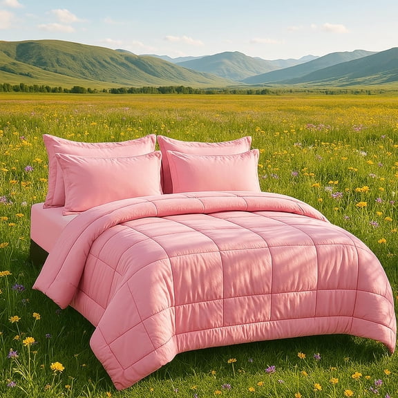 Full Size Comforter Sets, 7Pcs Full Size Bedding Sets Pink, All Season Down Alternative Bedding Comforter Sets with Comforter, Flat Sheet, Fitted Sheet, 2 Pillow Shams & 2 Pillowcases