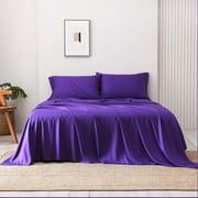 Full Size Cooling Bed Sheets Set, 100% Viscose Derived from Bamboo, Hotel Luxury Silky Bedding Sheets & Pillowcases, Purple