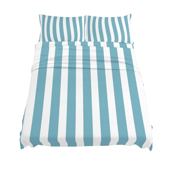 Full Size Cyan and White Striped Sheet Sets Gradient Geometric Soft Breathable Microfiber Bed Sheets Deep Pockets 4 Piece Bed Sheets Set, 1 Fitted Sheet, 1 Flat Sheet & 2 Pillowcases