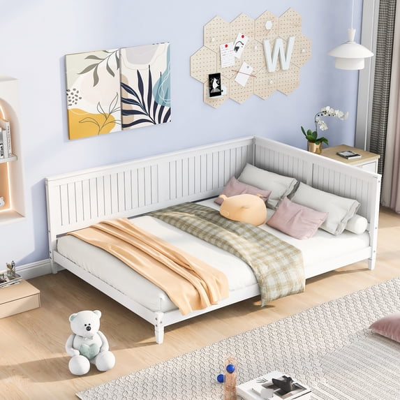 Full Size Daybed/ Bed In White - Mid-century Modern Style With Wood And Slats Frame For Versatile Decor