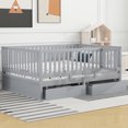 thumbnail image 1 of Full Size Daybed with Fence Guardrails and 2 Drawers, Wood Full Bed Frame with Storage, Split into Independent Floor Bed & Daybed for Bedroom, Living Room, Gray, 1 of 9