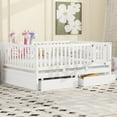 thumbnail image 1 of Full Size Daybed with Fence Guardrails and 2 Drawers, Wood Full Bed Frame with Storage, Split into Independent Floor Bed & Daybed for Bedroom, Living Room, White, 1 of 9