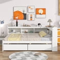 thumbnail image 1 of Full Size Daybed with L-shaped Bookcases and 2 Drawers, Solid Wood Daybed Frame with Headboard and Slats Support, Space Saving Dual-use Platform Bed Sofa Bed for Bedroom, No Box Spring Needed, White, 1 of 7
