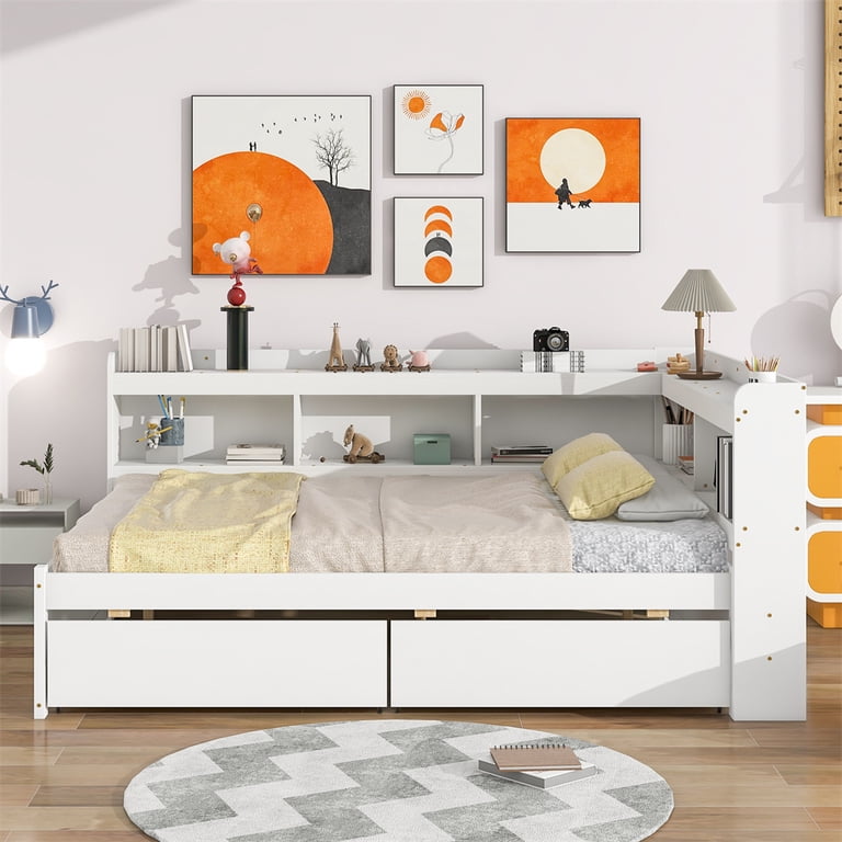 IFANNY Twin Daybed With Storage Drawers, Wood Corner Bed