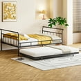 thumbnail image 1 of Full Size Daybed with Pullout Trundle, Metal Daybed Frame Full Size with Curved Handle Design, Heavy Duty Steel Slat Support Sofa Bed for Teens Adults Bedroom Apartment, No Box Spring Needed, Black, 1 of 8