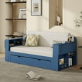 thumbnail image 1 of Full Size Daybed with Removable Desk, Wood Bed Frame with Storage Drawers, 4-in-1 Multifunctional Bed Frame with Side Table for Bedroom Apartment, Blue, 1 of 9
