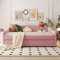 thumbnail image 1 of Full Size Daybed with Trundle, Upholstered Teddy Fleece Full Daybed Sofa Bed Frame with Light, Wood Slat Support, No Box Spring Needed, Easy Assembly, for Bedroom Living Room, Pink, 1 of 9