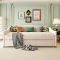 thumbnail image 1 of Full Size Daybed with Trundle, Upholstered Teddy Fleece Full Daybed Sofa Bed Frame with Light, Wood Slat Support, No Box Spring Needed, Easy Assembly, for Bedroom Living Room, Beige, 1 of 9