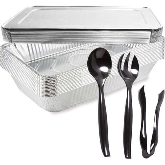 Full Size Deep Aluminum Pan With No Lids for Baking, Serving, Roasting, Broiling, Cooking - L. 20 3/4" x W. 12 4/5" x D. 3 1/5" (10)