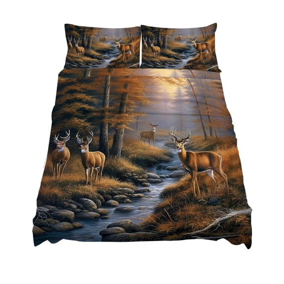 Full Size Deer in Sheet Sets Sunset Forest Soft Breathable Microfiber Bed Sheets Deep Pockets 4 Piece Bed Sheets Set, 1 Fitted Sheet, 1 Flat Sheet & 2 Pillowcases