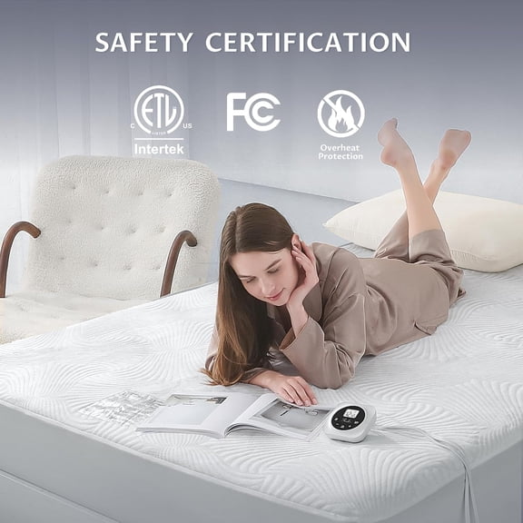 Full Size Electric Heated Mattress Pad - Bed Warmer with Memory & Preheat Functions, 12 Heat Settings Single Control for 1-12 Hours Auto Off, Lighted Button