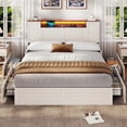 thumbnail image 1 of Full Size Farmhouse Bed Frame with Storage Headboard and Double Barn Door Cabinets, Rustic Wooden Bed Frame with 4 Drawers and LED Lights, No Box Spring Needed, White, 1 of 7