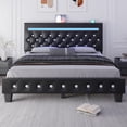 thumbnail image 1 of Full Size Faux Leather LED Bed Frame with Adjustable Headboard Upholstered Platform Bed with Charging Station Diamond Button Tufted Style, Black, 1 of 9