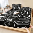 thumbnail image 1 of Full Size Fitted Sheet Set - Black Kitchen Tools 3 Piece Bedding Sets 16" Deep Pocket Fitted Sheet with 2 Pillowcases Modern Cooking Utensil Farmhouse Cookware Brushed Microfiber Luxury Bed Sheets, 1 of 9