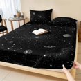 thumbnail image 1 of Full Size Fitted Sheet Set - Black Sky 3 Piece Bedding Sets 16" Deep Pocket Fitted Sheet with 2 Pillowcases, Astronomy Night Starry Sky Planetary Universe Brushed Microfiber Hotel Luxury Bed Sheets, 1 of 9