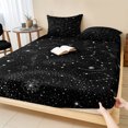 thumbnail image 1 of Full Size Fitted Sheet Set - Black Starry Sky 3 Piece Bedding Sets 16" Deep Pocket Fitted Sheet with 2 Pillowcases, Mystical Grey Planet Universe Abstract Brushed Microfiber Hotel Luxury Bed Sheets, 1 of 9