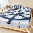 thumbnail image 1 of Full Size Fitted Sheet Set - Blue Coastal 3 Piece Bedding Sets 16" Deep Pocket Fitted Sheet with 2 Pillowcases Nautical Summer Beach Ocean Brushed Microfiber Hotel Luxury Bed Sheets, 1 of 9