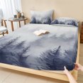 thumbnail image 1 of Full Size Fitted Sheet Set - Blue Mist Forest 3 Piece Bedding Sets 16" Deep Pocket Fitted Sheet with 2 Pillowcases Pine Larch Trees Natural Landscape Brushed Microfiber Hotel Luxury Bed Sheets, 1 of 9