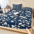 thumbnail image 1 of Full Size Fitted Sheet Set - Botanical Flower 3 Piece Bedding Sets 16" Deep Pocket Fitted Sheet with 2 Pillowcases Vintage Garden Floral Wildflower Blue Brushed Microfiber Hotel Luxury Bed Sheets, 1 of 9