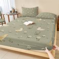 thumbnail image 1 of Full Size Fitted Sheet Set - Cute Duck Daisy 3 Piece Bedding Sets 16" Deep Pocket Fitted Sheet with 2 Pillowcases, Summer Spring Floral Sage Green Brushed Microfiber Hotel Luxury Bed Sheets, 1 of 9