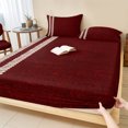 thumbnail image 1 of Full Size Fitted Sheet Set - Deep Red Texture 3 Piece Bedding Sets 16" Deep Pocket Fitted Sheet with 2 Pillowcases, Country Farmhouse Burlap Stripes Brushed Microfiber Hotel Luxury Bed Sheets, 1 of 9
