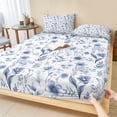 thumbnail image 1 of Full Size Fitted Sheet Set - Elegant Blue Flowers 3 Piece Bedding Sets 16" Deep Pocket Fitted Sheet with 2 Pillowcases Spring Floral Botanical Summer Brushed Microfiber Hotel Luxury Bed Sheets, 1 of 9