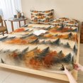 thumbnail image 1 of Full Size Fitted Sheet Set - Fall 3 Piece Bedding Sets 16" Deep Pocket Fitted Sheet with 2 Pillowcases, Autumn Country Forest Orange Green Pine Trees Brushed Microfiber Hotel Luxury Bed Sheets, 1 of 9