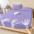 thumbnail image 1 of Full Size Fitted Sheet Set - Halloween 3 Piece Bedding Sets 16" Deep Pocket Fitted Sheet with 2 Pillowcases, Purple Farmhouse Spooky Skeleton Hands Brushed Microfiber Hotel Luxury Bed Sheets, 1 of 9