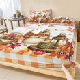 thumbnail image 1 of Full Size Fitted Sheet Set - Hedgehog Fall 3 Piece Bedding Sets 16" Deep Pocket Fitted Sheet with 2 Pillowcases, Thanksgiving Pine Cones Maple Wooden Plaid Brushed Microfiber Hotel Luxury Bed Sheets, 1 of 9