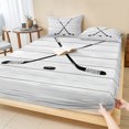 thumbnail image 1 of Full Size Fitted Sheet Set - Ice Hockey 3 Piece Bedding Sets 16" Deep Pocket Fitted Sheet with 2 Pillowcases Farmhouse Rustic Ball Sport Game Wooden Grain Brushed Microfiber Hotel Luxury Bed Sheets, 1 of 9