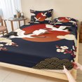 thumbnail image 1 of Full Size Fitted Sheet Set - Japanese Style 3 Piece Bedding Sets 16" Deep Pocket Fitted Sheet with 2 Pillowcases Modern Cranes Cherry Flower Wave Red Blue Brushed Microfiber Hotel Luxury Bed Sheets, 1 of 9