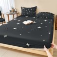 thumbnail image 1 of Full Size Fitted Sheet Set - Modern Black Grey 3 Piece Bedding Sets 16" Deep Pocket Fitted Sheet with 2 Pillowcases Japanese Style Moon Stars Minimalism Brushed Microfiber Hotel Luxury Bed Sheets, 1 of 9