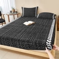 thumbnail image 1 of Full Size Fitted Sheet Set - Modern Minimalist Art 3 Piece Bedding Sets 16" Deep Pocket Fitted Sheet with 2 Pillowcases, Vintage Simple Lines Black Brushed Microfiber Hotel Luxury Bed Sheets, 1 of 9