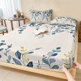thumbnail image 1 of Full Size Fitted Sheet Set - Navy Blue Eucalyptus 3 Piece Bedding Sets 16" Deep Pocket Fitted Sheet with 2 Pillowcases Farmhouse Weeping Leaves Linen Brushed Microfiber Hotel Luxury Bed Sheets, 1 of 9