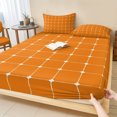 thumbnail image 1 of Full Size Fitted Sheet Set - Orange Gingham 3 Piece Bedding Sets 16" Deep Pocket Fitted Sheet with 2 Pillowcases, Modern Minimalist Geometric Plaid Brushed Microfiber Hotel Luxury Bed Sheets, 1 of 9