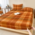 thumbnail image 1 of Full Size Fitted Sheet Set - Orange Plaid 3 Piece Bedding Sets 16" Deep Pocket Fitted Sheet with 2 Pillowcases, Modern Thanksgiving Grids Striped Brushed Microfiber Hotel Luxury Bed Sheets, 1 of 9