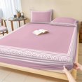 thumbnail image 1 of Full Size Fitted Sheet Set - Pink Geometric 3 Piece Bedding Sets 16" Deep Pocket Fitted Sheet with 2 Pillowcases White Greek Key Design Abstract Modern Art Brushed Microfiber Hotel Luxury Bed Sheets, 1 of 9