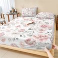 thumbnail image 1 of Full Size Fitted Sheet Set - Pink Rose 3 Piece Bedding Sets 16" Deep Pocket Fitted Sheet with 2 Pillowcases Modern Simple Romantic Flowers Floral Leaves Brushed Microfiber Hotel Luxury Bed Sheets, 1 of 9
