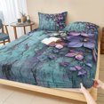 thumbnail image 1 of Full Size Fitted Sheet Set - Purple Floral 3 Piece Bedding Sets 16" Deep Pocket Fitted Sheet with 2 Pillowcases Vintage Cracked Wall Country Rustic Brushed Microfiber Hotel Luxury Bed Sheets, 1 of 9
