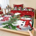 thumbnail image 1 of Full Size Fitted Sheet Set - Red Snowman Christmas 3 Piece Bedding Sets 16" Deep Pocket Fitted Sheet with 2 Pillowcases, Xmas Tree Snowflake Winter Birds Brushed Microfiber Hotel Luxury Bed Sheets, 1 of 9
