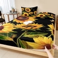 thumbnail image 1 of Full Size Fitted Sheet Set - Sunflower 3 Piece Bedding Sets 16" Deep Pocket Fitted Sheet with 2 Pillowcases Summer Bee Botanical Floral Black Brushed Microfiber Hotel Luxury Bed Sheets, 1 of 9