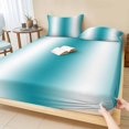 thumbnail image 1 of Full Size Fitted Sheet Set - Turquoise White Ombre 3 Piece Bedding Sets 16" Deep Pocket Fitted Sheet with 2 Pillowcases Abstract Art Modern Teal Gradient Brushed Microfiber Hotel Luxury Bed Sheets, 1 of 9