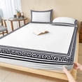 thumbnail image 1 of Full Size Fitted Sheet Set - White Geometric 3 Piece Bedding Sets 16" Deep Pocket Fitted Sheet with 2 Pillowcases Black Greek Key Design Abstract Modern Art Brushed Microfiber Hotel Luxury Bed Sheets, 1 of 9