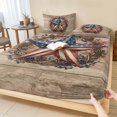 thumbnail image 1 of Full Size Fitted Sheet Set - Wooden Star Vintage 3 Piece Bedding Sets 16" Deep Pocket Fitted Sheet with 2 Pillowcases Country American Flag Star Rustic Brushed Microfiber Hotel Luxury Bed Sheets, 1 of 9