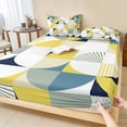 thumbnail image 1 of Full Size Fitted Sheet Set - Yellow Geometric 3 Piece Bedding Sets 16" Deep Pocket Fitted Sheet with 2 Pillowcases Middle Century Modern Abstract Art Brushed Microfiber Hotel Luxury Bed Sheets, 1 of 9