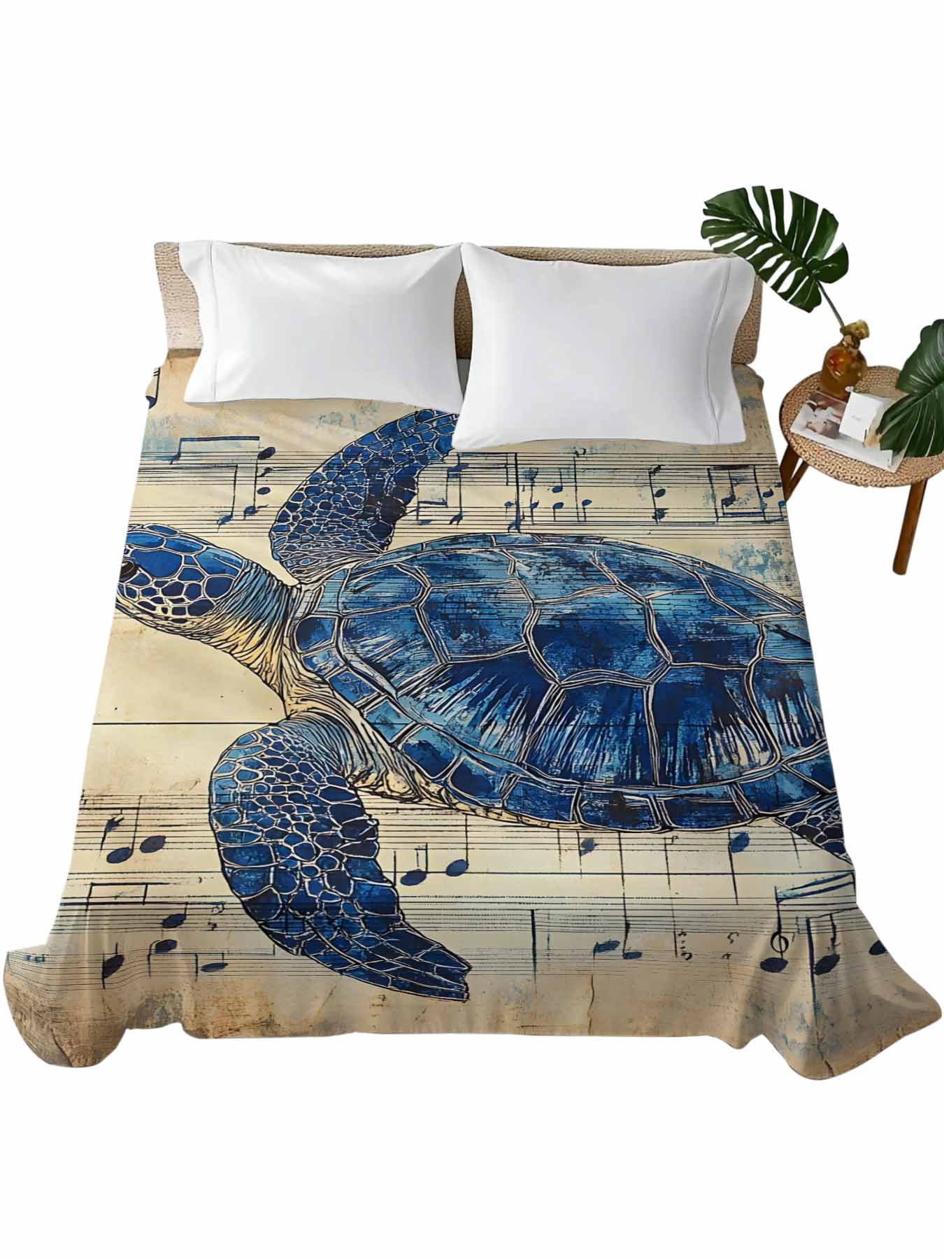 Full Size Flat Sheet Only, Blue Sea Turtle Soft Brushed Microfiber Bed ...